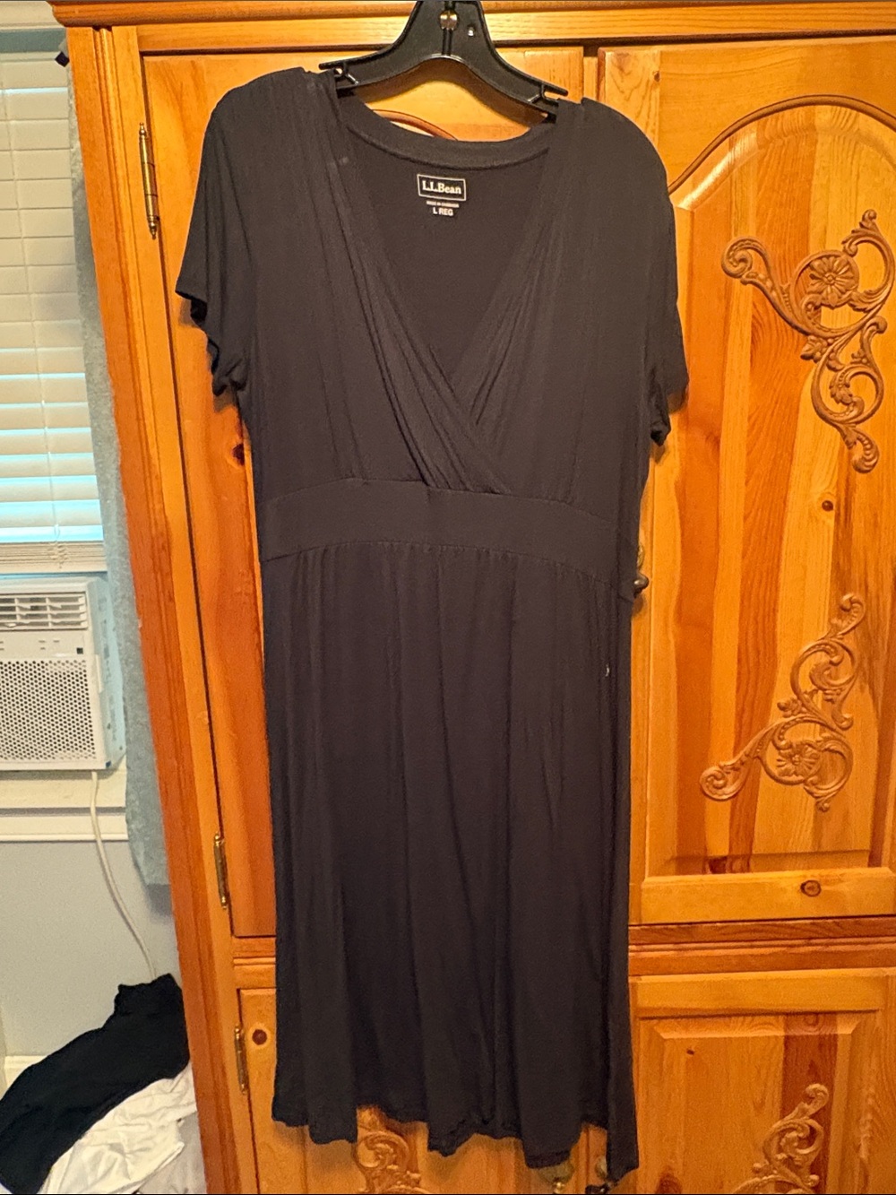 L.L. Bean Black V-Neck Midi Dress